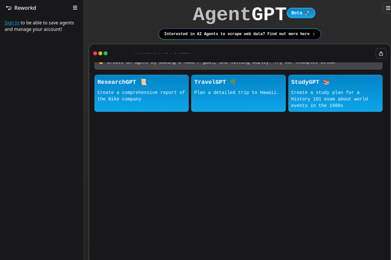 AgentGPT screenshot 1